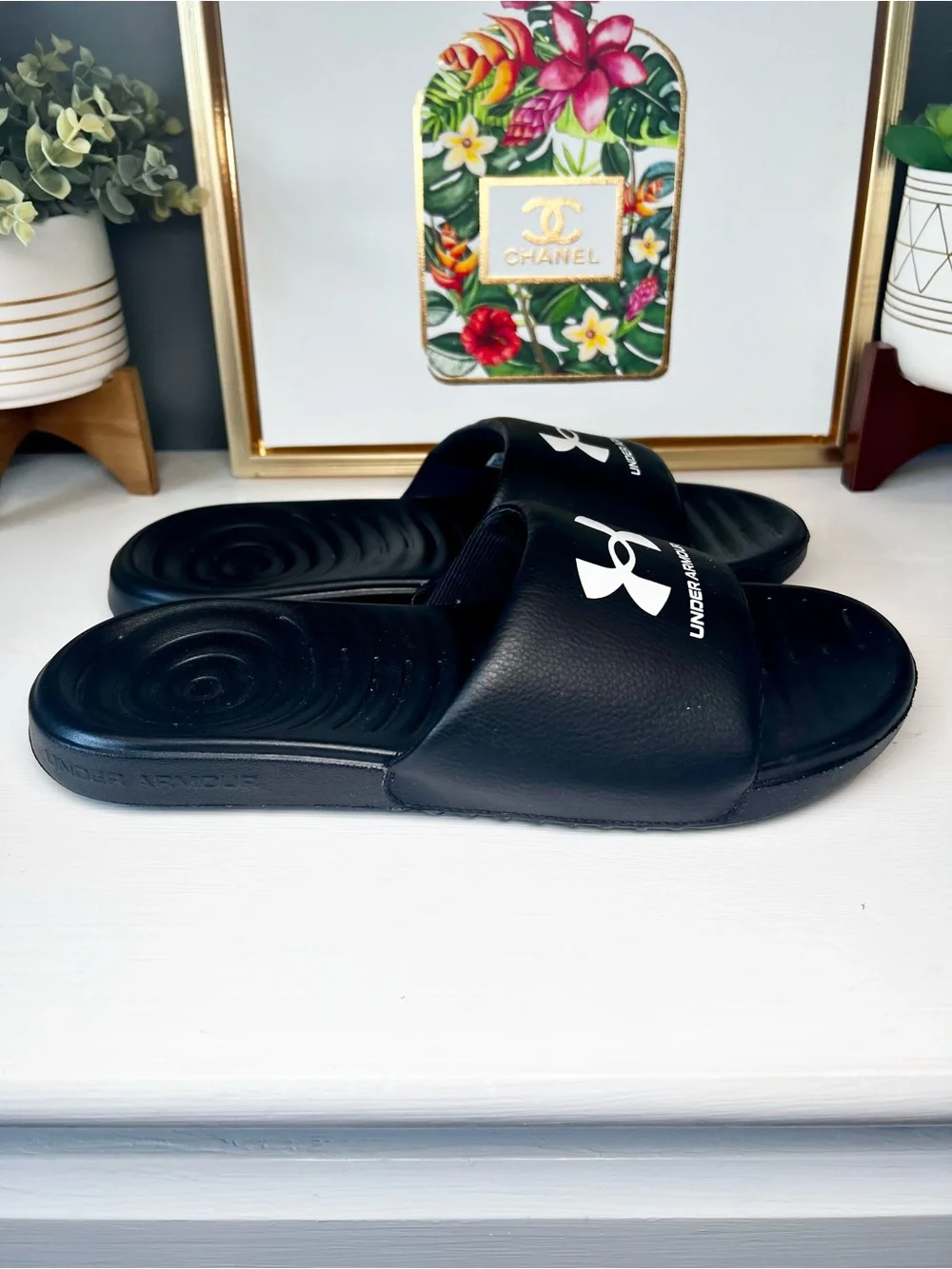 Under Armour Men’s  UA Ansa Fixed Slide Black White Size 9